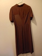 Abito crepe rayon marrone cioccolato vintage anni '30 stile deco piccolo (B:34 W:32)