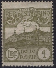 SAN MARINO 1903 VEDUTA 1 LIRA N.43 G.I MNH** FRESCO