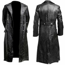 Trench cappotto uomo tedesco classico ww2 uniforme militare ufficiale pelle nero