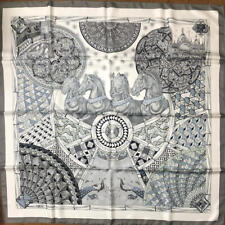 Foulard Hermes TROPHEES De VENISE 90 Cm Seta Bianca Carre Cavallo 35"