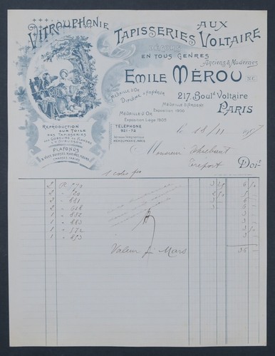 Facture 1907 vitrauphanie - 1907,