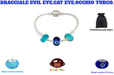 Bracciale charm 925 beads Evil Eye chakra Cat Eye etnico hippie ciondolo