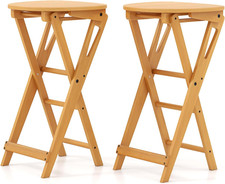 Set Di 2 Sgabelli Pieghevoli Alti in Bamb, Leggeri E Portatili Con Poggiapiedi E