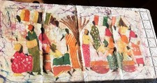 Pannello batik africano autentico tessuto opera d'arte persone nel mercato 16"x 30"BOHO