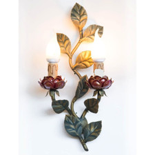 Applique a due luci in ferro con foglie