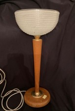 LAMPADA DA TAVOLO A STELO ANNI 50/60 IN CLISTALLO CON BASE DI LEGNO VINTAGE