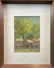 Venanzio Mele (1925-92) Olio Firmato Scena di Mercato Paesaggio Piemontese Raro