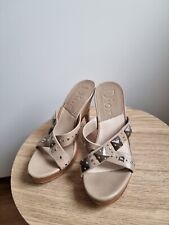 Dior leather Women's mules beige sandals heels 36 Studded criss Cross Wooden
