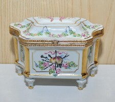 Cofanetto ceramica mobile porta gioie decoro fiori oro ottone AI GALLERIA