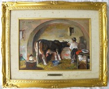 Cafiero FILIPPELLI (Livorno 1889–1973) Nella stalla bell'Olio su tavola cm 25x35