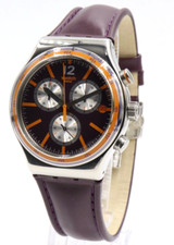 Nuovo Swiss Swatch Irony Prisoner Chrono pelle marrone data 44 mm YVS413 $200