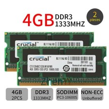 Crucial 8GB Kit 2x 4GB DDR3 PC3-10600S 1333MHz 204Pin SODIMM Laptop Memoria IT