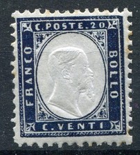 REGNO D'ITALIA 1862 EFFIGIE IN RILIEVO CENT 20 INDACO MNH** CAT. 2