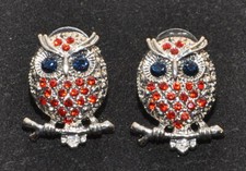 Orecchini bigiotteria Gufo Gufetto argento con pietrine rosse sintetiche
