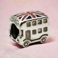 Charm Pandora in argento sterling e smalto rosso blu Union Jack London Bus