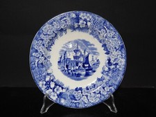 ANTICO AUTENTICO PIATTO PORCELLANA WEDGWOOD FERRARA META' 800 BIANCO BLU CM 18