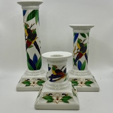 Set 3 candelabri vintage Becara ceramica fagiano/pavone orchidee colorate
