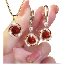 Elegante set orecchini e collana perle a forma di stella da donna colori rosso v