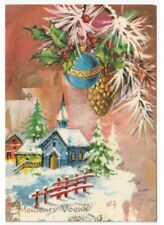 neve paesaggio chiesa paese decorazioni natalizie cartolina natalizia vintage