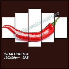 QUADRO MODERNO TELA 5 PZ 150X90 STAMPA ARREDO PEPERONCINO PORTA FORTUNA PICCANTE