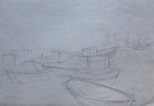 Barche Pesca Nel Porto Schizzo DDR Victoria Rügen ? Anonimo