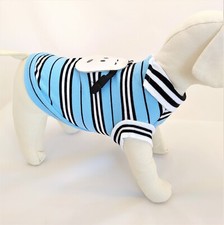 Maglietta per cane azzurra a righe polo in cotone taglia piccola media