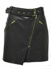 Minigonna da donna in vera pelle di agnello nera gonna morbida a matita con a...