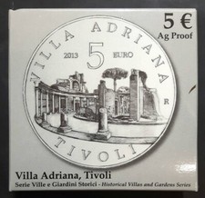 ITALIA italy 5 Euro ag Villa Adriana Tivoli  PROOF PROOF IN BOX