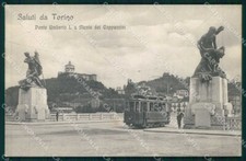 Torino Città Saluti da Ponte Umberto I Tram Monte Cappuccini cartolina MZ8637