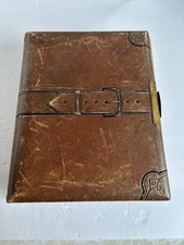 Antico album vittoriano in pelle e ottone con foto tipo latta