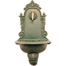 FONTANA DA GIARDINO IN GHISA A PARETE PANTHEON RUBINETTO OTTONE 3/4" VERDE