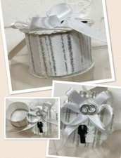 STOCK 10 PEZZI Scatolina Portaconfetti in con Raso Nastro e Fedi Argento 09EB