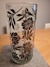 Egizia Vaso Cilindrico in Vetro Decoro Argento a mano  H.28 Cm circa perfetto 