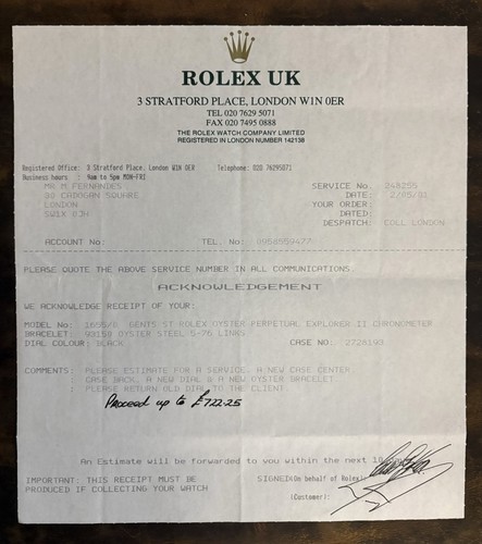 Rolex service certificate - service,
