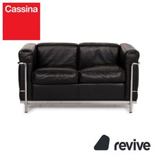 Divano Cassina LC2 in pelle nero due posti Le Corbusier cromato