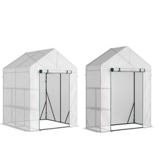 Outsunny Serra da Giardino Copertura PE 2 Scaffali Porta Avvolgibile