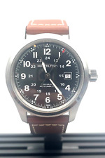 Orologio Uomo Hamilton Khaki Field Automatico Quadrante Nero Pelle Marrone H70555533
