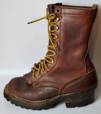 Stivali da lavoro bianchi in pelle marrone 6,5 EE suola extra larga Vibram