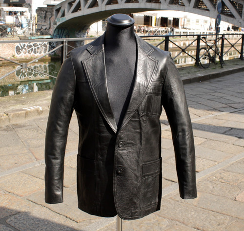 Giacca pelle nera vintage - , anni