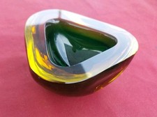 Posacenere vintage in vetro sommerso stile Murano anni '60 – giallo/verde