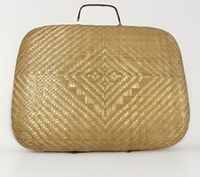 Borsa vintage in vimini naturale/rattan bambù chiusura/bordo 13,5"x 9"x 3" anni 60