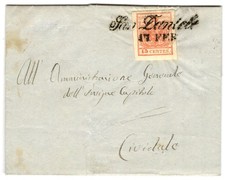 LV 15 cent. rosso annullo SAN DANIELE 17 febbraio1857 con testo