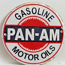 VINTAGE PAN AMERICAN GASOLINE MOTOR OILS PORCELAIN ENAMEL METAL SIGN SIZE 6"