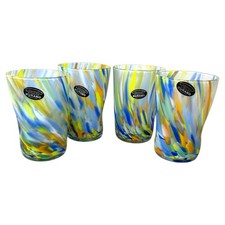 Vetro di Murano 12 oz. Bicchiere da Bere Blu Multi Fatto a Mano Millefiori Set di 4 NUOVO
