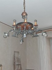 Lampadario Con Ruota Di Carro E Inserti In Ferro