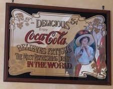 QUADRO A SPECCHIO VINTAGE COCA COLA ORIGINALE CON CORNICE Cm 64x43 Come Nuovo 