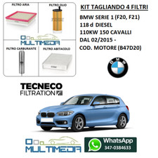 TAGLIANDO 4 FILTRI TECNECO BMW SERIE 1 F20 F21 118D 110KW 150 CAVALLI B47D20