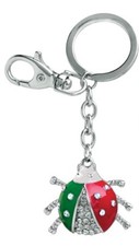 Portachiavi COCCINELLA ITALIA con STRASS con piastrina acciaio personalizzata!
