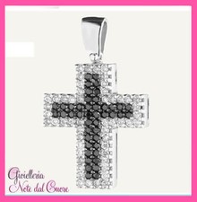 PENDENTE CROCE UOMO IN ORO BIANCO 18K DIAMANTI NATURALI 0.69 CARATI CERTIFICATO 