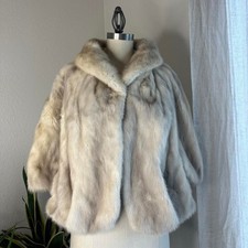 Meier & Frank giacca corta donna pelliccia visone mantello panna morbida elegante vintage 